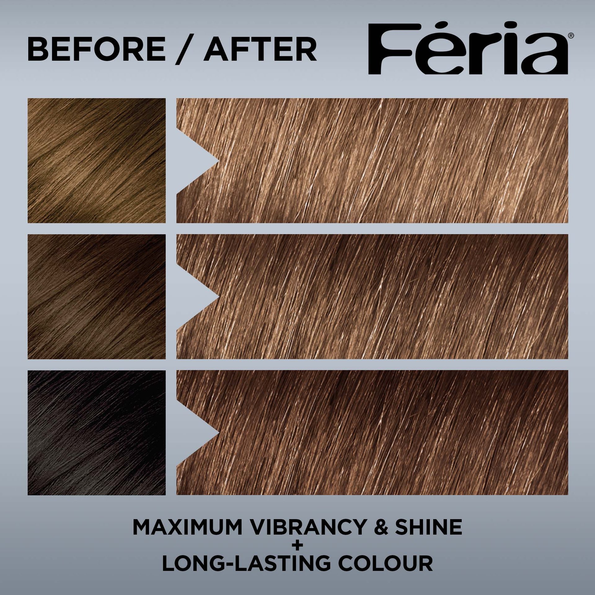 Hair before and after using Feria 62 Light Iridescent Brown